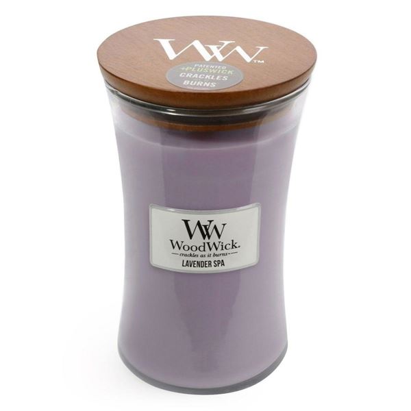 Woodwick Candela in Giara di Vetro Mini, Profumata Lavanda Spa, Violetto,  7X8 Cm