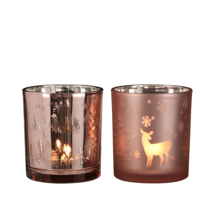 TEALIGHT HOLDER DEER TREE PINK 2 ASS. - H9XD8CM-en