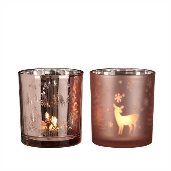 TEALIGHT HOLDER DEER TREE PINK 2 ASS. - H9XD8CM-en