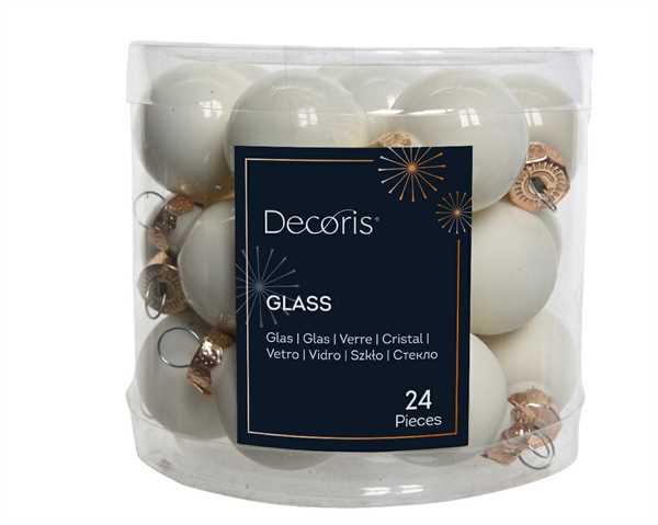 BOX 24 BAUBLES GLASS DIA2.50CM WOOL WHITE-en