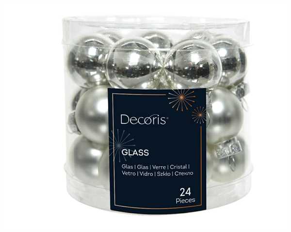 BOX 24 BAUBLES GLASS DIA2.50CM SILVER-en