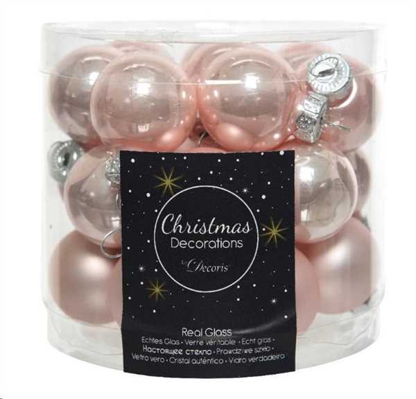 BOX 24 BAUBLES GLASS DIA2.50CM BLUSH PINK-en