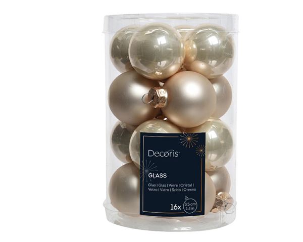 BOX 16 BAUBLES GLASS DIA3.50CM PEARL-en