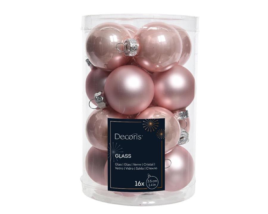 BOX 16 BAUBLES GLASS DIA3.50CM BLUSH PINK-en