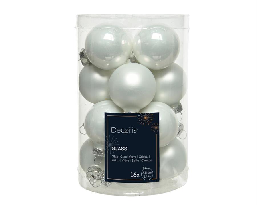 BOX 16 BAUBLES GLASS DIA3.50CM WINTER WHITE-en