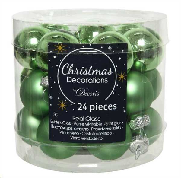 BOX 24 BAUBLES GLASS DIA2.50CM MISTLETOE GREEN-en