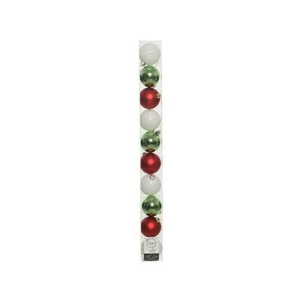 CONFEZIONE 10 PALLINE NATALE PLASTICA DIA6CM WHITE/RED/GREEN