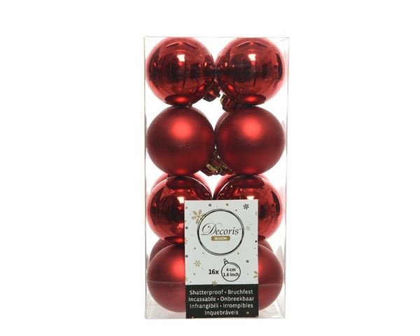 BOX  16 BAUBLES SHATTERPROOF DIA4CM CHRISTMAS RED-en