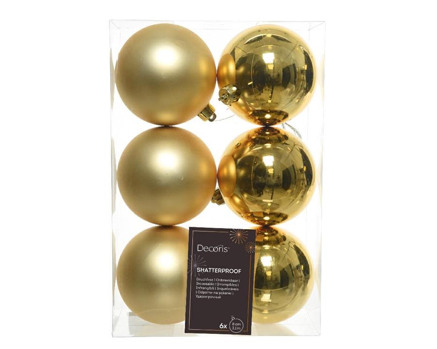 BOX  6 BAUBLES SHATTERPROOF DIA8CM LIGHT GOLD-en