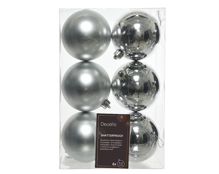 BOX  6 BAUBLES SHATTERPROOF DIA8CM SILVER-en