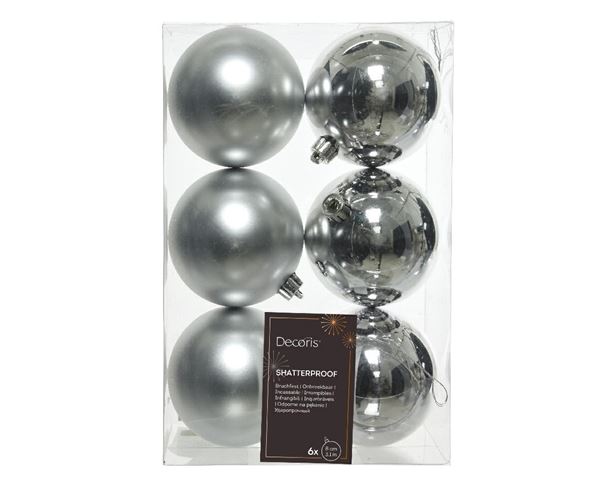 CONFEZIONE 6 PALLINE DI NATALE PLASTICA DIA8CM SILVER