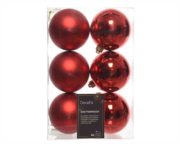 BOX  6 BAUBLES SHATTERPROOF DIA8CM CHRISTMAS RED-en