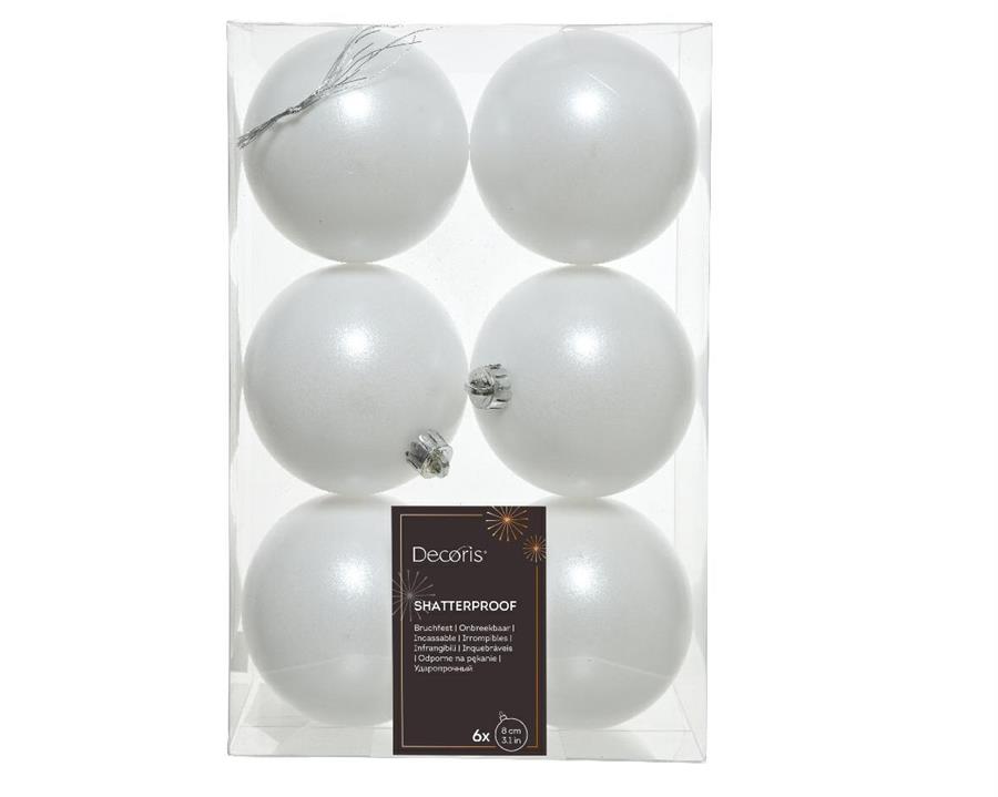 BOX  6 BAUBLES SHATTERPROOF DIA8CM WINTER WHITE-en