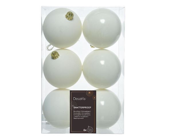 CONFEZIONE 6 PALLINE DI NATALE PLASTICA DIA8CM WOOL WHITE