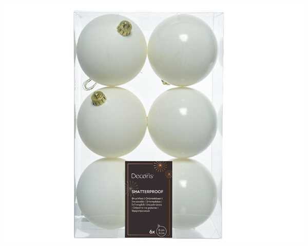 BOX  6 BAUBLES SHATTERPROOF DIA8CM WOOL WHITE-en