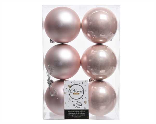 BOX  6 BAUBLES SHATTERPROOF DIA8CM BLUSH PINK-en