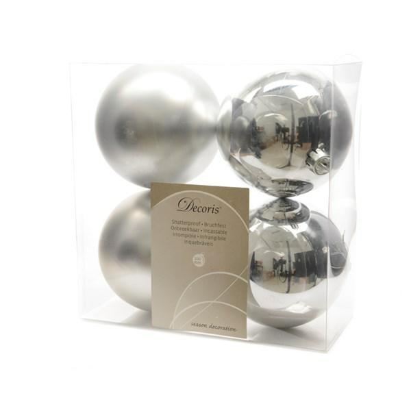 CONFEZIONE 4 PALLINE DI NATALE PLASTICA DIA10CM SILVER