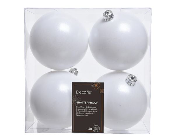 BOX  4 BAUBLES SHATTERPROOF DIA10CM WINTER WHITE-en