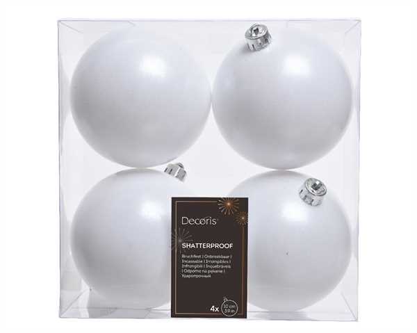 BOX  4 BAUBLES SHATTERPROOF DIA10CM WINTER WHITE-en