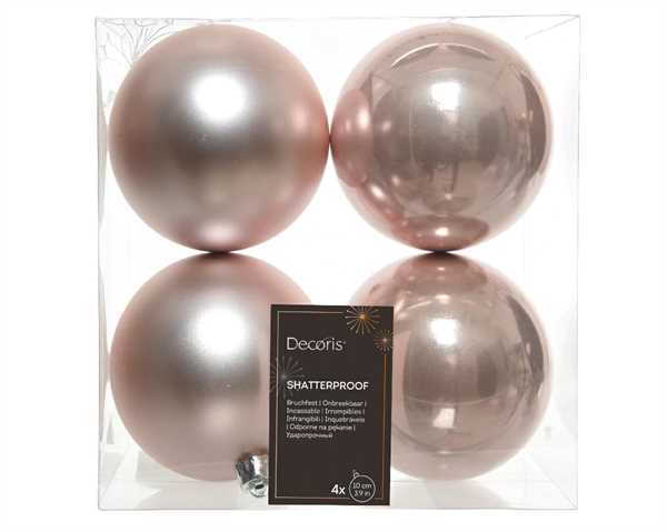 BOX  4 BAUBLES SHATTERPROOF DIA10CM BLUSH PINK-en