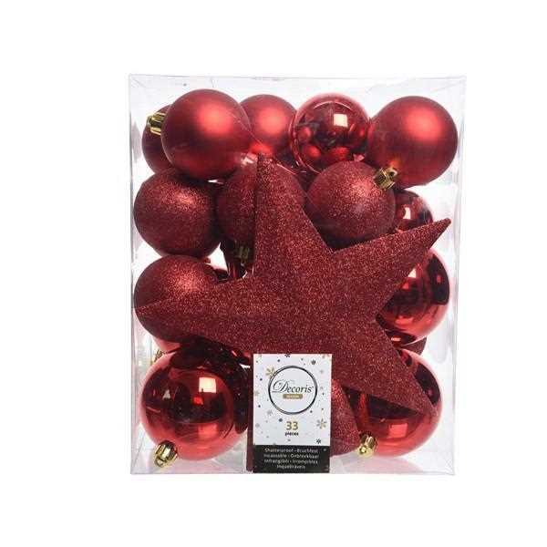 BOX  33 BAUBLES SHATTERPROOF DIA8CM CHRISTMAS RED-en