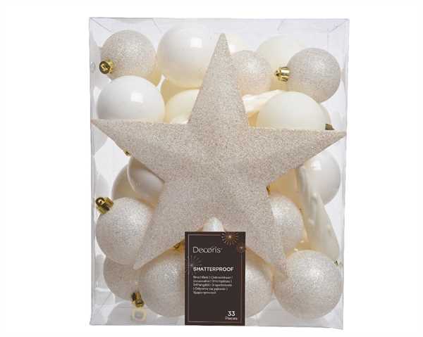 BOX  33 BAUBLES SHATTERPROOF DIA8CM WOOL WHITE-en