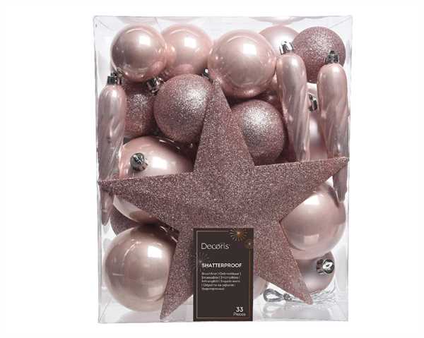 CONFEZIONE 33 PALLINE DI NATALE PLASTICA DIA8CM BLUSH PINK