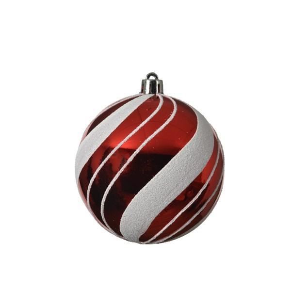 PALLINA NATALE PLASTICA DIA8CM A RIGHE RED/WHITE