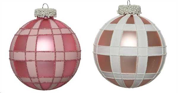 PALLINA NATALE VETRO DIA8CM 2ASS. QUADRATI ROSA E BIANCHI