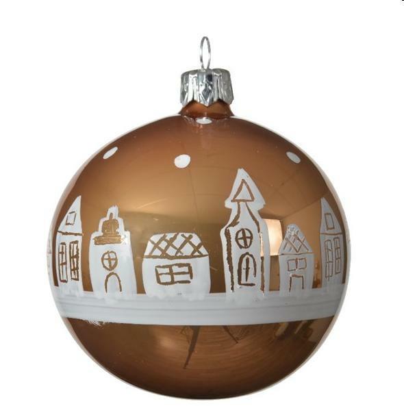 BAUBLE GLASS ENAMEL GINGER BREAD HOUSESCAMEL BROWN-en