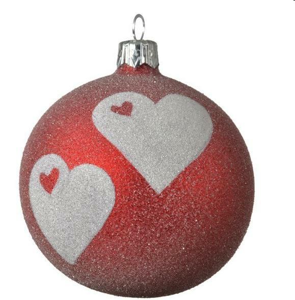 PALLINA NATALE VETRO CUORE BIANCO GLITTER ROSSO