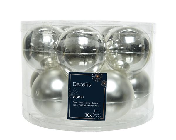 BOX 10 BAUBLES GLASS DIA6CM SILVER-en