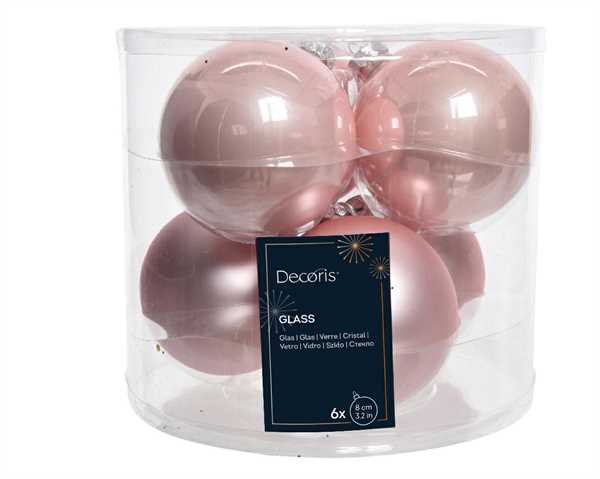 BOX 6 BAUBLES GLASS DIA8CM BLUSH PINK-en