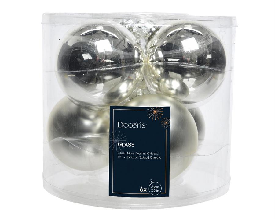 BOX 6 BAUBLES GLASS DIA8CM SILVER-en