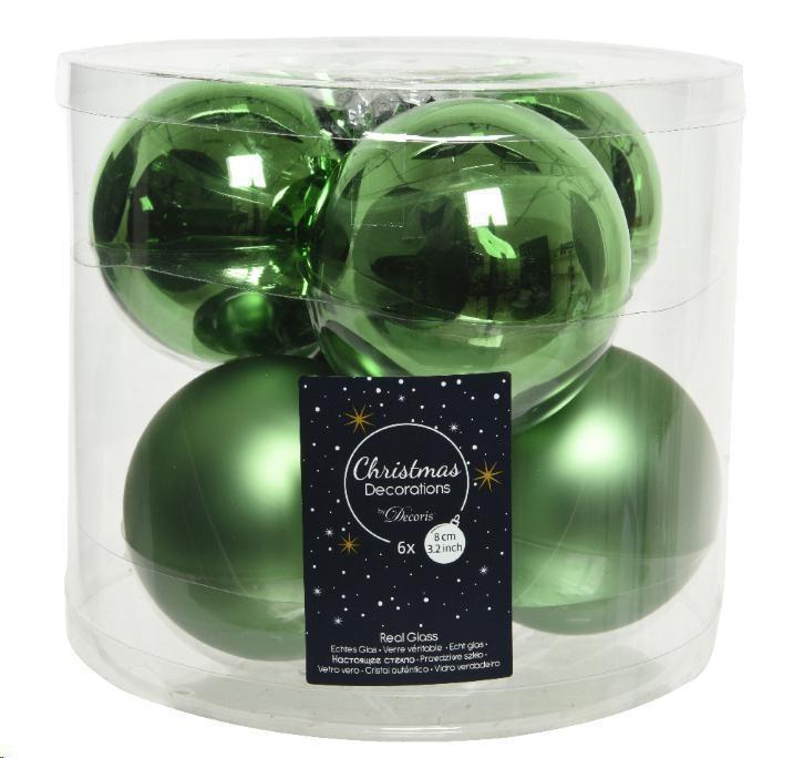 BOX 6 BAUBLES GLASS DIA8CM MISTLETOE GREEN-en