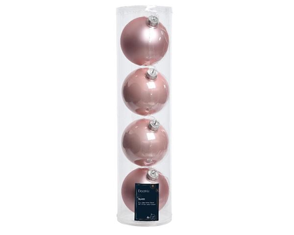 CONFEZIONE 4 PALLINE NATALE VETRO DIA10CM BLUSH PINK