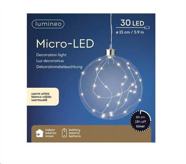 SFERA VETRO CON MICROLED 30LED LUCE CLASSIC DIAM.15CM +TIMER