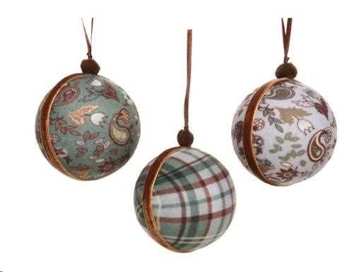 BAUBLE POLYESTER CHECK-FLOWER-W TASSEL D8CM ASSORTED-en