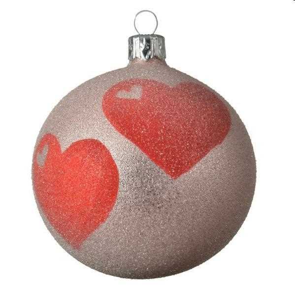 PALLINA NATALE VETRO CUORE GLITTER ROSSO ROSA