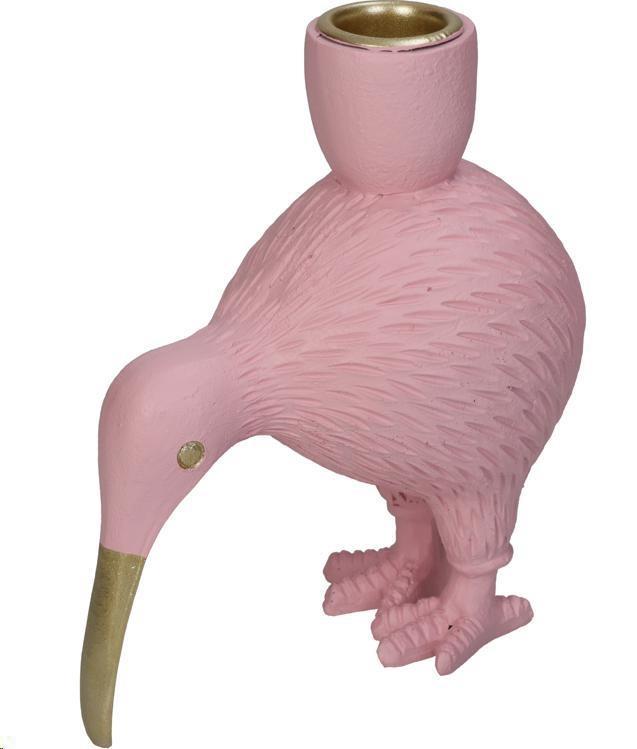 CANDLE STICK BIRD POLYRESIN PINK 12.5X7X14.5CM-en