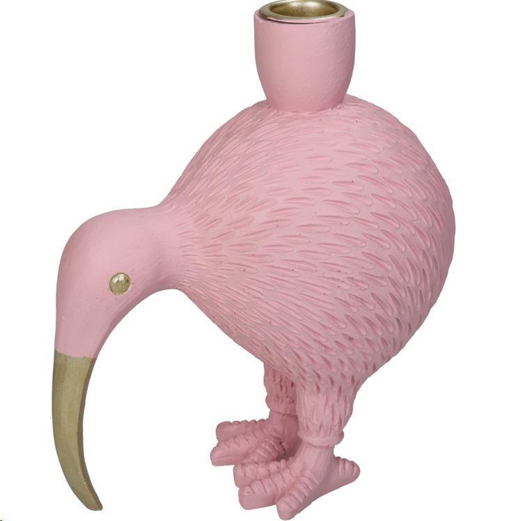 CANDLE STICK BIRD POLYRESIN PINK 15X9.5X18CM-en