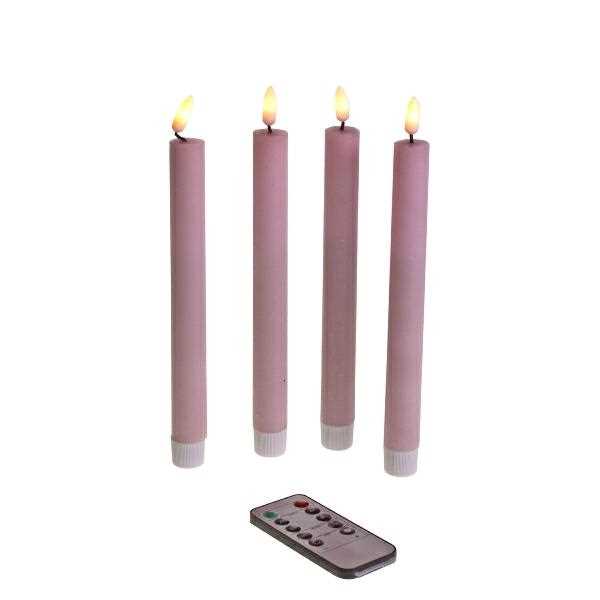 S/4 LED TAPER CANDLE LIGHT PINK PLASTIC/LED CM 24,5H-en