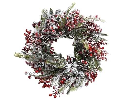 R/W BERRIE WREATH SNOWY DIA60-H12CM GREEN/COL.-en