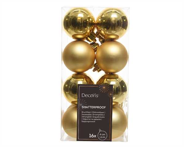 BOX 16 SH.PROOF PLAIN BAUBLES SH-MATT DIA4CM LIGHT GOLD-en