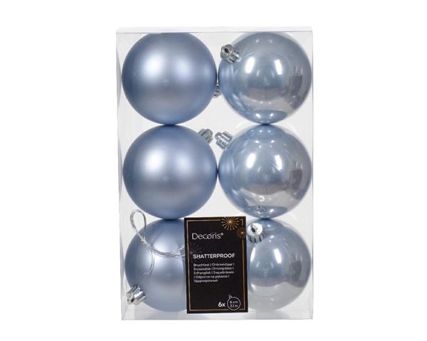 BOX 6 BAUBLES SHATTERPROOF DIA8CM HAZY BLUE-en