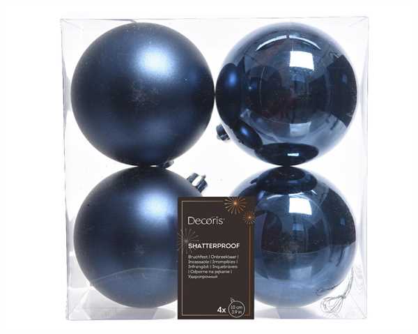 BOX 4 BAUBLES SHATTERPROOF DIA10CM NIGHT BLUE-en