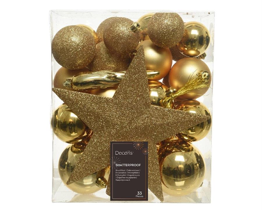 BOX 33 BAUBLES SHATTERPROOF DIA8CM LIGHT GOLD-en