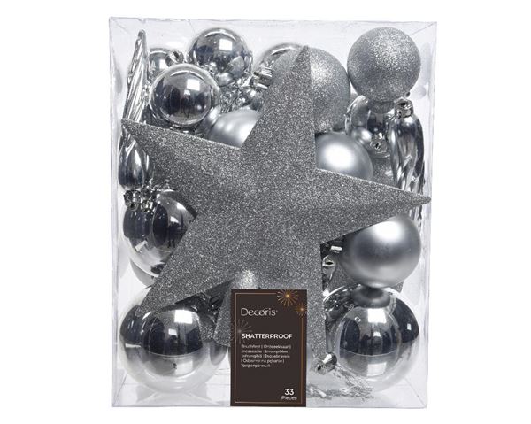 BOX 33 BAUBLES SHATTERPROOF DIA8CM SILVER-en