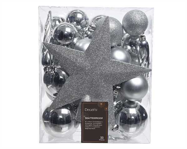 BOX 33 BAUBLES SHATTERPROOF DIA8CM SILVER-en