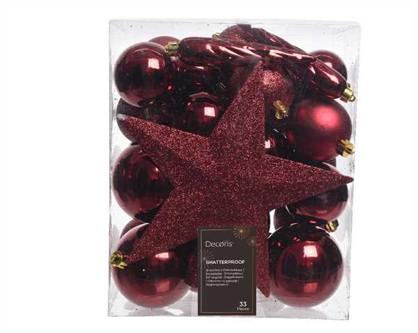 BOX 33 BAUBLES SHATTERPROOF DIA8CM OXBLOOD-en